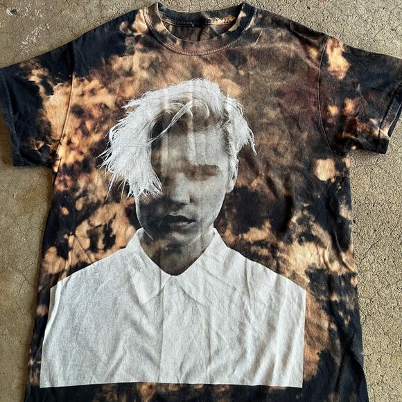 Justin Bieber Purpose Tour Tee Black Tie Dye Bleach Dye Acid Wash T-Shirt 2016 - Picture 1 of 10